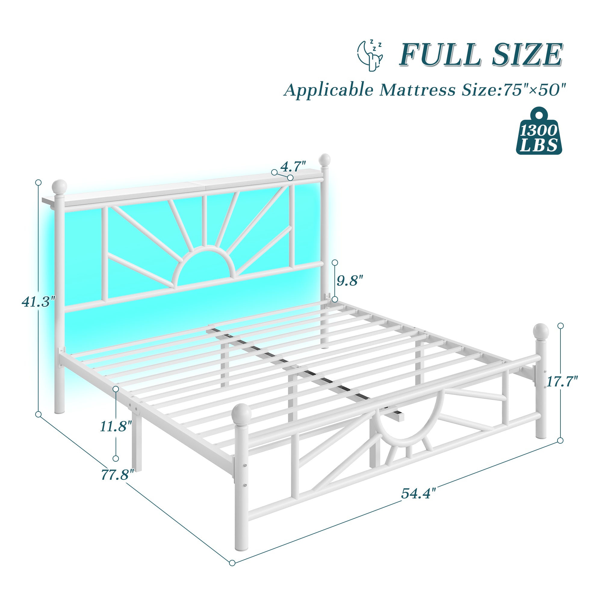 Snhomee Metal Bed Frame with LED Lights Under Headboard&Footboard - 1300LBS Capacity, Underbed Storage, No Box Spring Needed, Noise-Free Design, Back to School Beds Best Choice