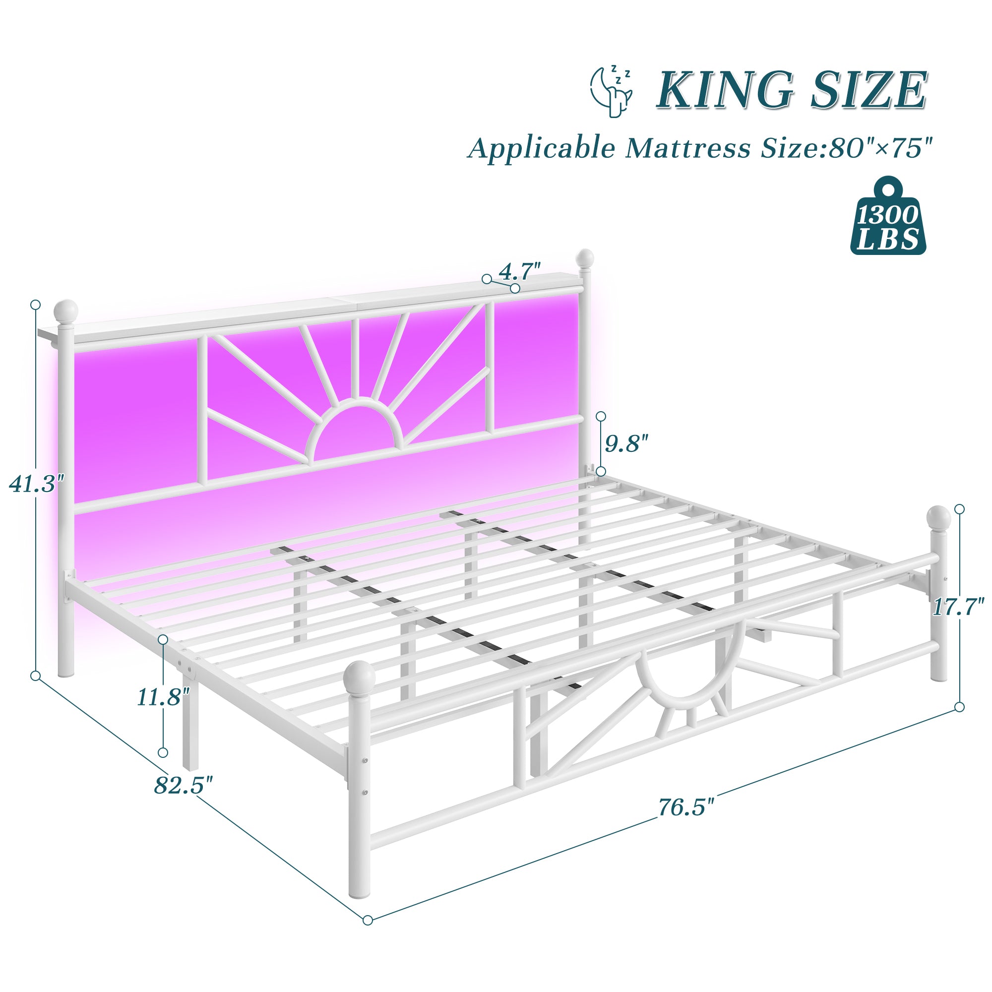 Snhomee Metal Bed Frame with LED Lights Under Headboard&Footboard - 1300LBS Capacity, Underbed Storage, No Box Spring Needed, Noise-Free Design, Back to School Beds Best Choice