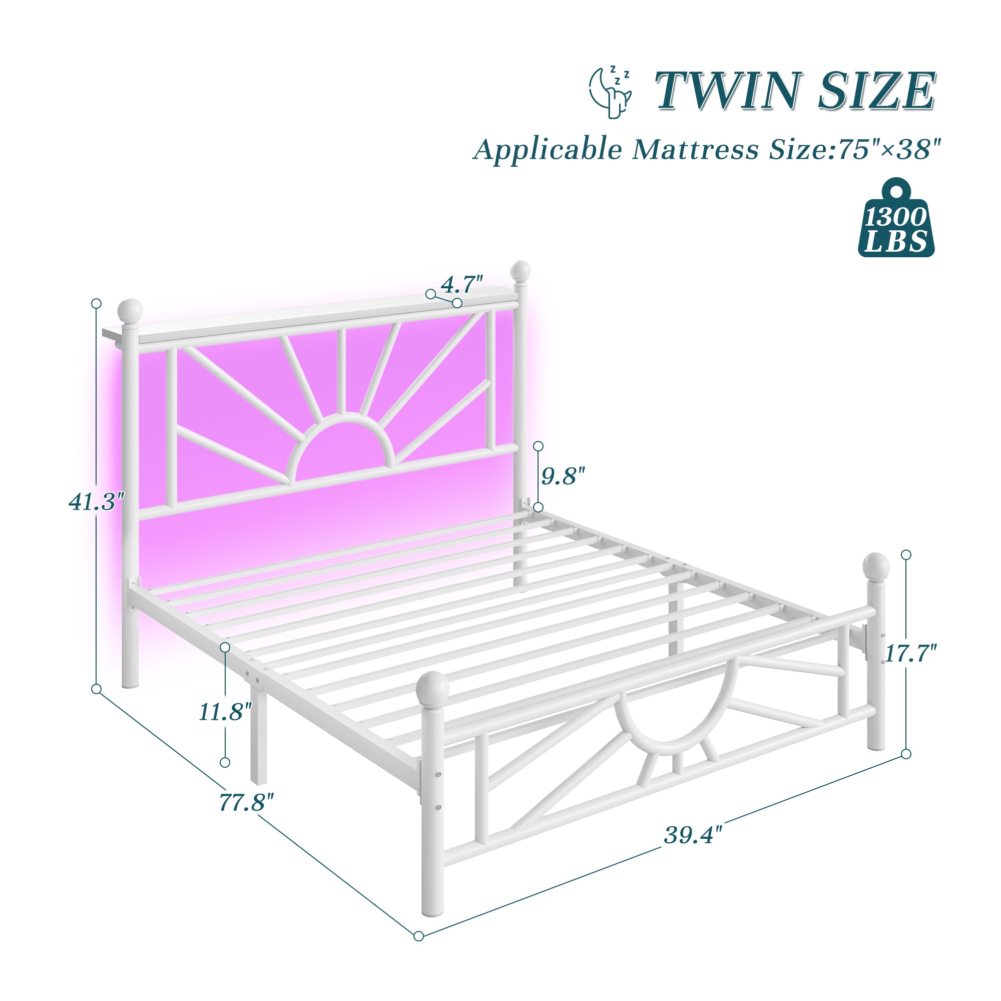 Snhomee Metal Bed Frame with LED Lights Under Headboard&Footboard - 1300LBS Capacity, Underbed Storage, No Box Spring Needed, Noise-Free Design, Back to School Beds Best Choice