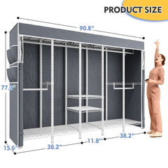 1200LBS Heavy Duty Clothing Rack with Cover,90.8"W x 77.3"H Freestanding Garment Rack,Wardrobe Closet for Bedroom, Commercial & Home Use