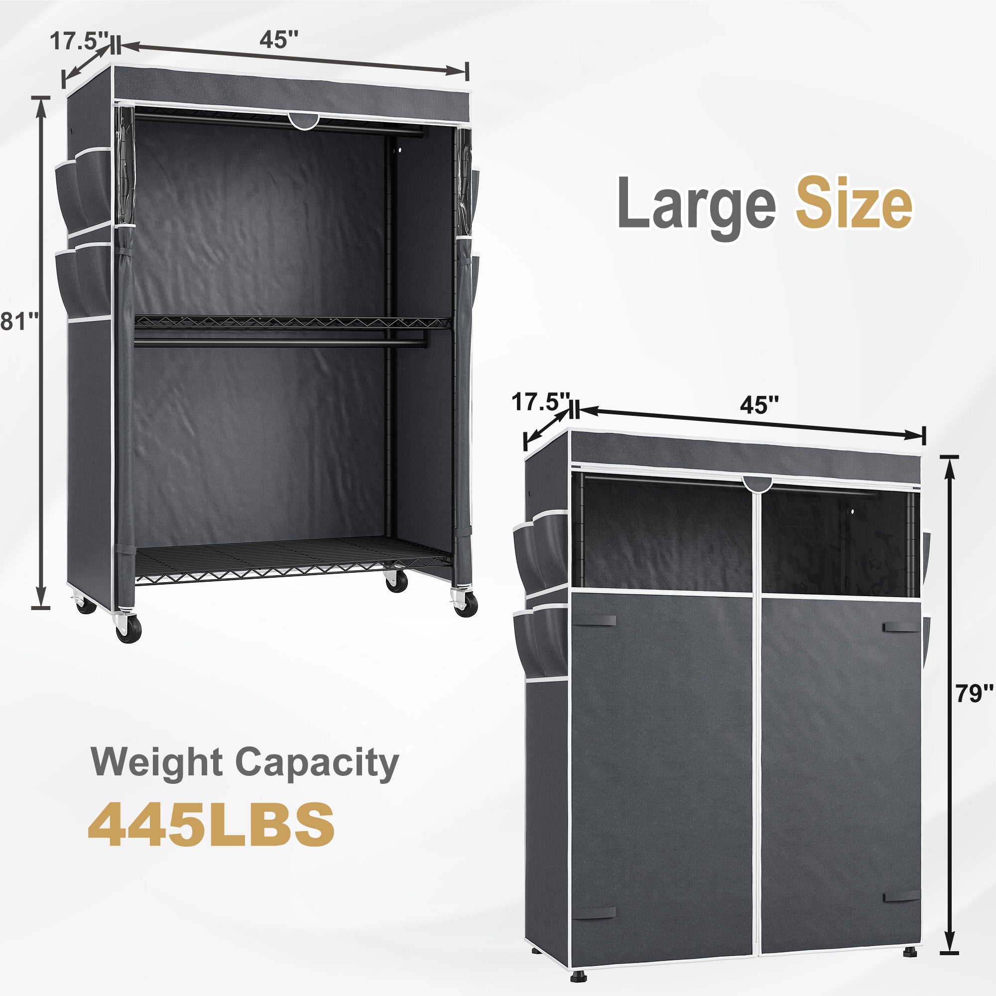 Snhomee 445LBS Heavy Duty Clothing Rack with Wheels Cloth Rack with Cover