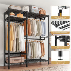 Snhomee 780lbs Heavy Duty Clothes Rack with Wheels, Freestanding Portable Closet, Rolling Garment Rack For Hanging-Home Storage > Clothes Rack-wheels-Black-snhomee