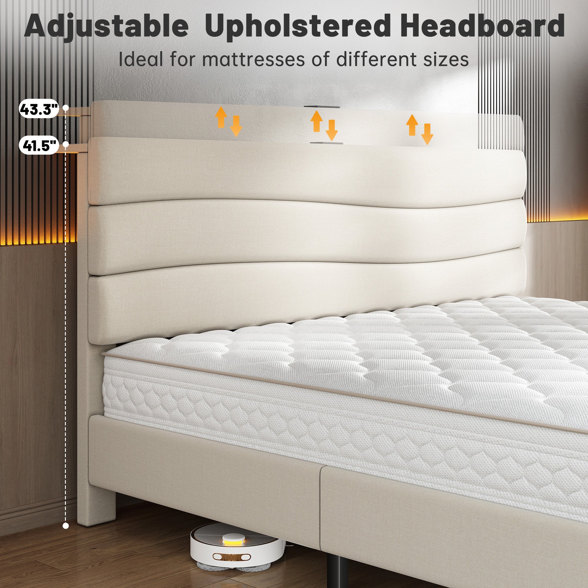 SnHomee Upholstered Bed Frame with Storage Headboard & Charging Station - USB Ports, Adjustable Fabric Headboard, Noise-Free Design, No Box Spring Needed, Back to School Beds On Sale