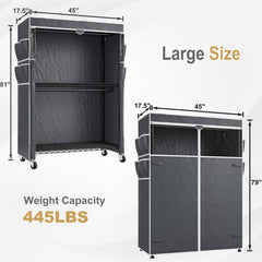 Snhomee 445LBS Heavy Duty Clothing Rack with Wheels Cloth Rack with Cover