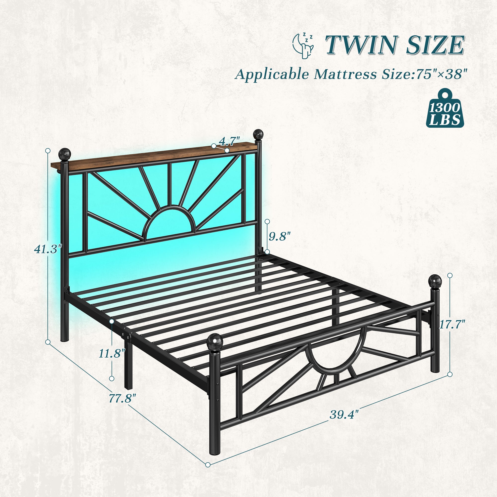 Snhomee Metal Bed Frame with LED Lights Under Headboard&Footboard - 1300LBS Capacity, Underbed Storage, No Box Spring Needed, Noise-Free Design, Back to School Beds Best Choice