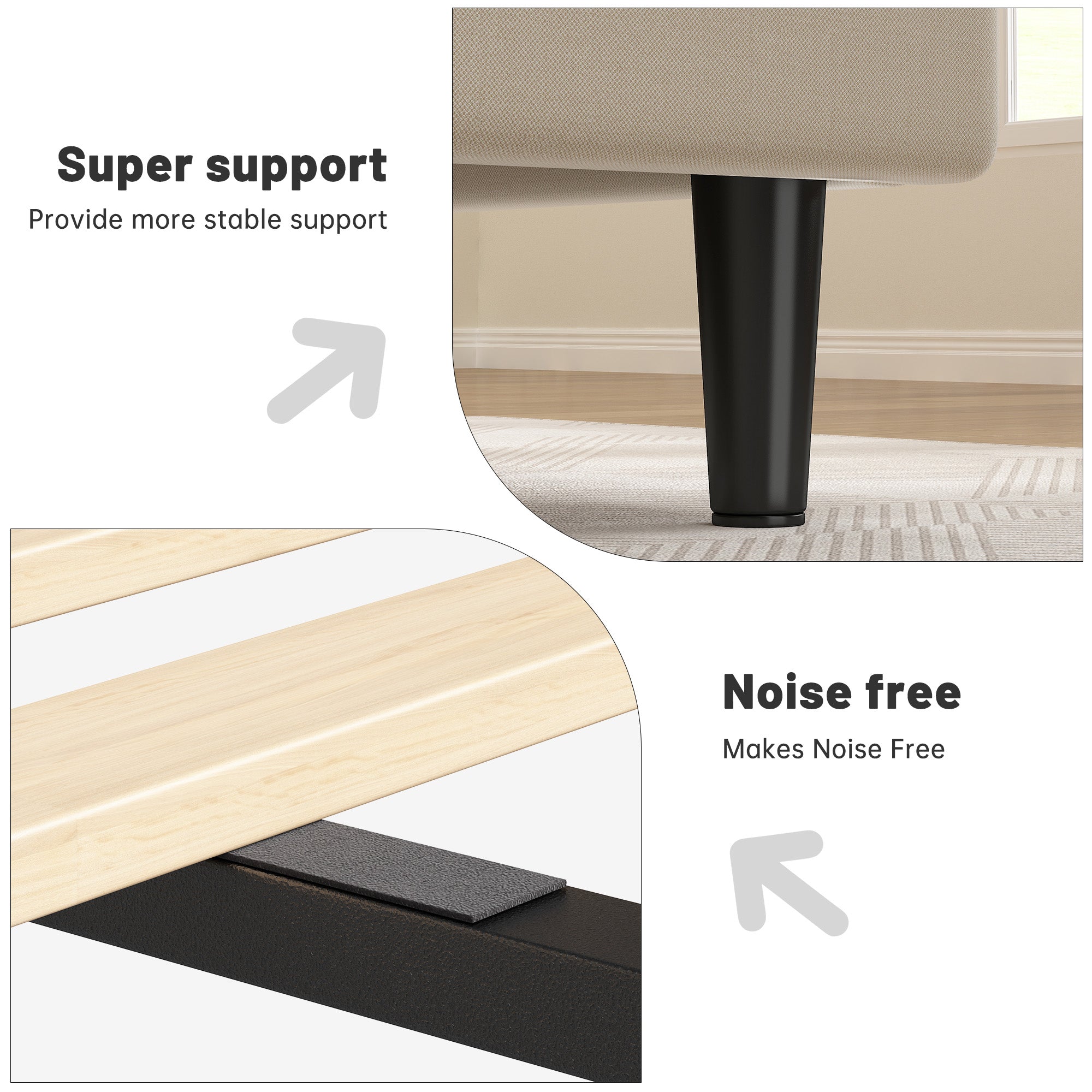 SnHomee Upholstered Bed Frame with Storage Headboard & Charging Station - USB Ports, Adjustable Fabric Headboard, Noise-Free Design, No Box Spring Needed, Back to School Beds On Sale