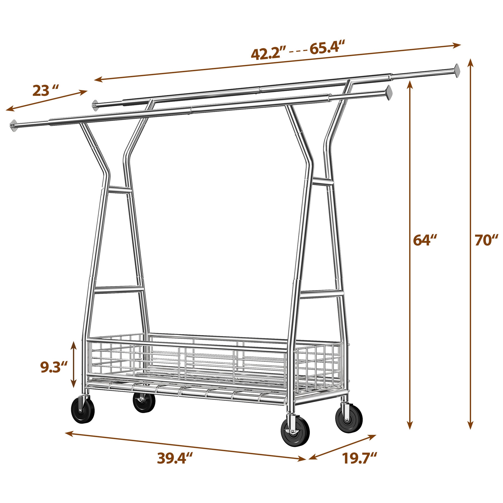 Snhomee 630 lbs Heavy Duty Rolling Garment Rack with Shelves, 70"H  Space-Saving Commercial Clothing Rack for Bedroom, Closet, Laundry, Commercial