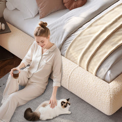 Snhomee Platform Bed Frame with Soft Rounded Corners & Metal Slat Support,White Bed Frame With Easy AssemblyFor Bedroom