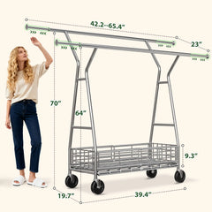 Snhomee 630 lbs Heavy Duty Rolling Garment Rack with Shelves, 70"H  Space-Saving Commercial Clothing Rack for Bedroom, Closet, Laundry, Commercial