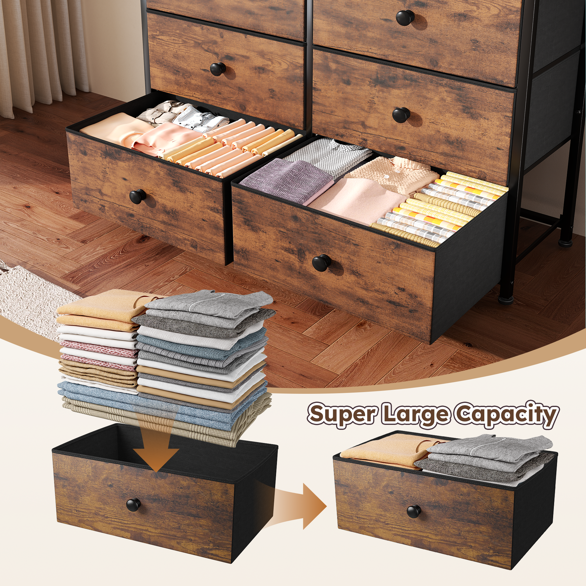 Snhomee 12-Drawer Tall Dresser for Bedroom  - Fabric & Metal Storage Organizer with Wood Top, Anti-Tip Design, Space-Saving, Closet, Entryway, Dorm Furniture, Back to school