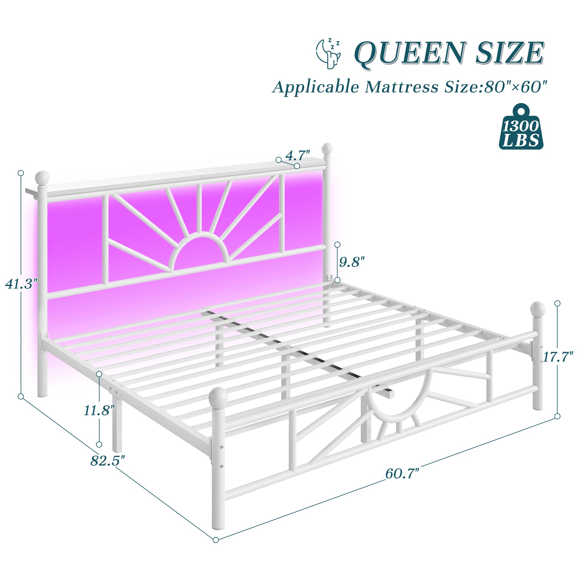 Snhomee Metal Bed Frame with LED Lights Under Headboard&Footboard - 1300LBS Capacity, Underbed Storage, No Box Spring Needed, Noise-Free Design, Back to School Beds Best Choice