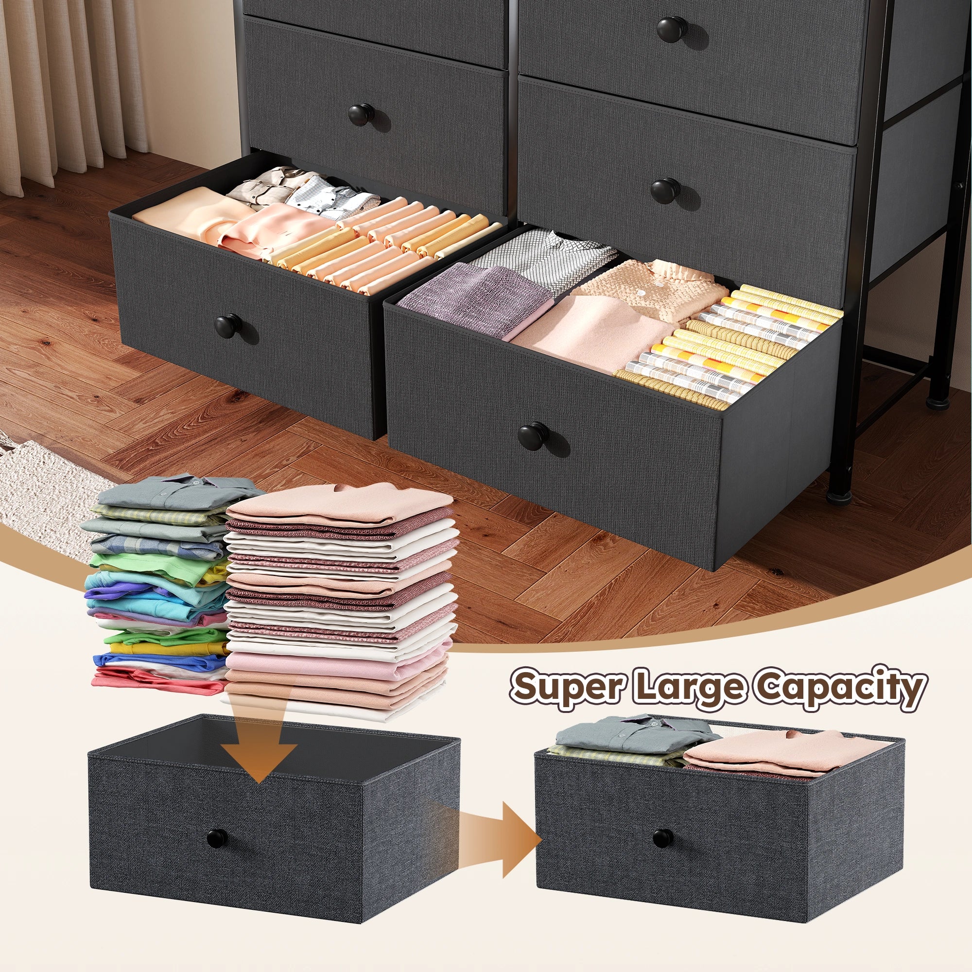 Snhomee 12-Drawer Tall Dresser for Bedroom  - Fabric & Metal Storage Organizer with Wood Top, Anti-Tip Design, Space-Saving, Closet, Entryway, Dorm Furniture, Back to school