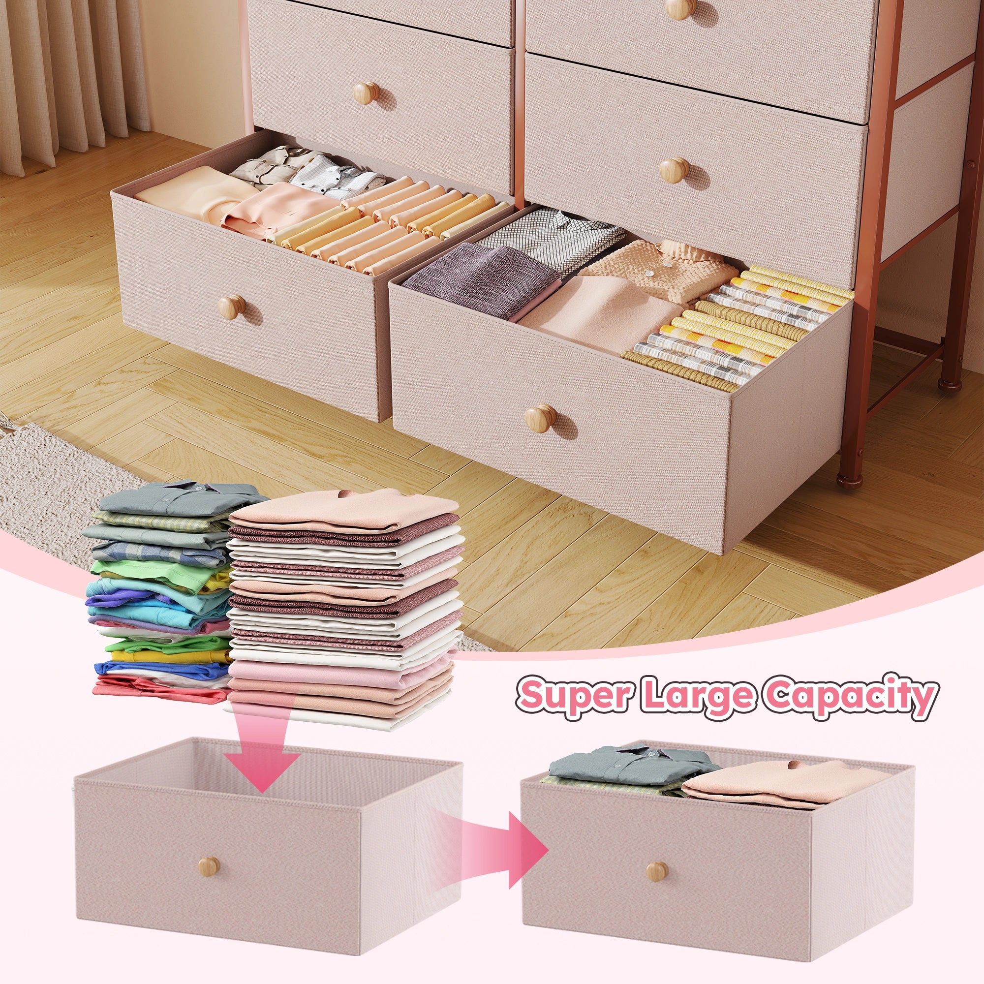 Snhomee 12-Drawer Tall Dresser for Bedroom  - Fabric & Metal Storage Organizer with Wood Top, Anti-Tip Design, Space-Saving, Closet, Entryway, Dorm Furniture, Back to school