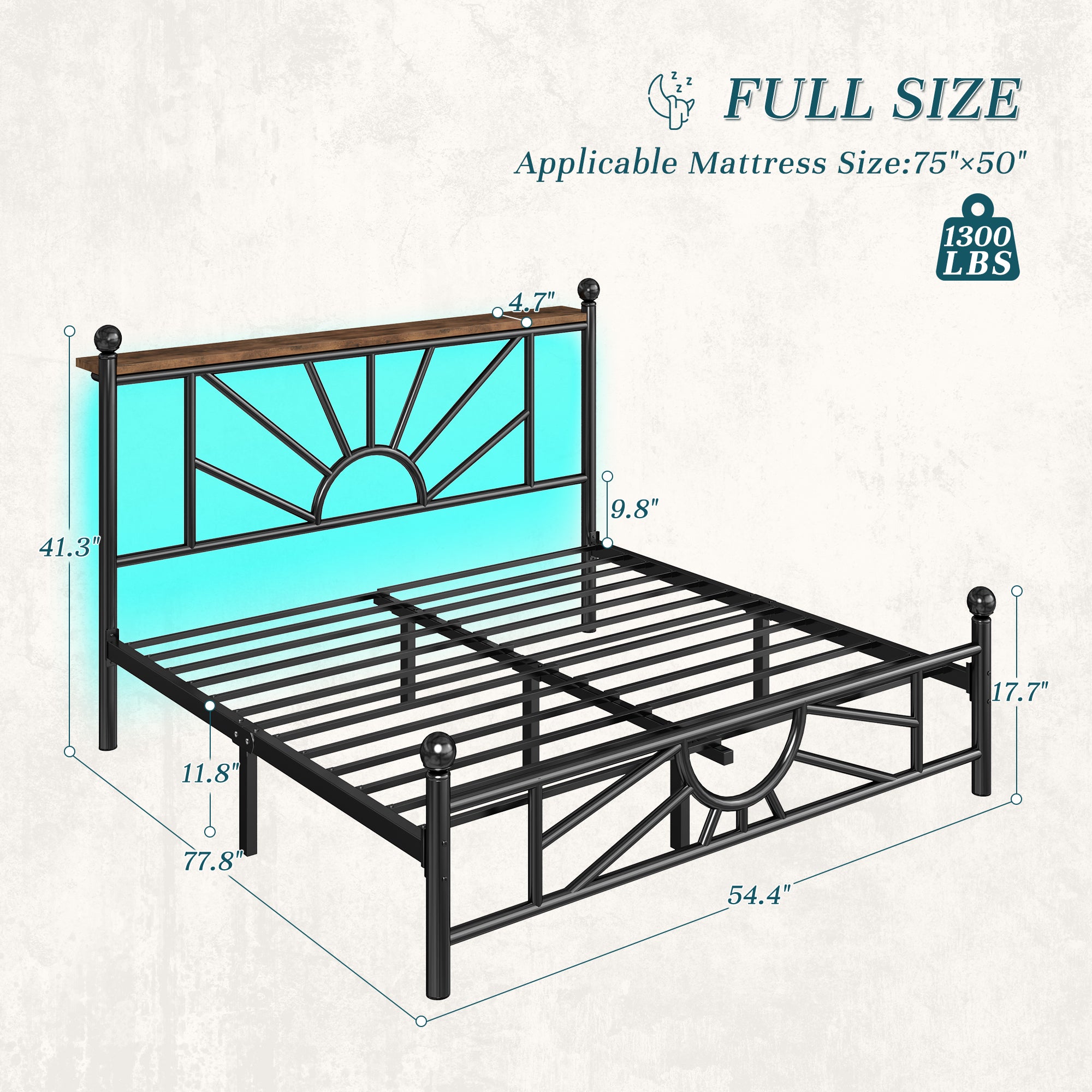 Snhomee Metal Bed Frame with LED Lights Under Headboard&Footboard - 1300LBS Capacity, Underbed Storage, No Box Spring Needed, Noise-Free Design, Back to School Beds Best Choice