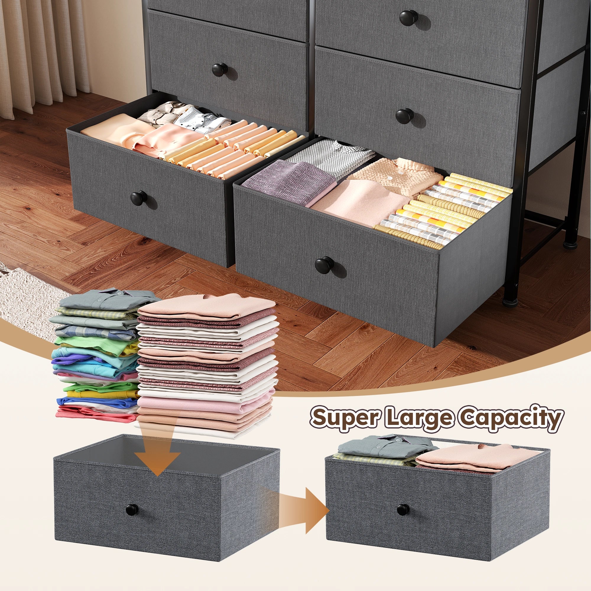 Snhomee 12-Drawer Tall Dresser for Bedroom  - Fabric & Metal Storage Organizer with Wood Top, Anti-Tip Design, Space-Saving, Closet, Entryway, Dorm Furniture, Back to school