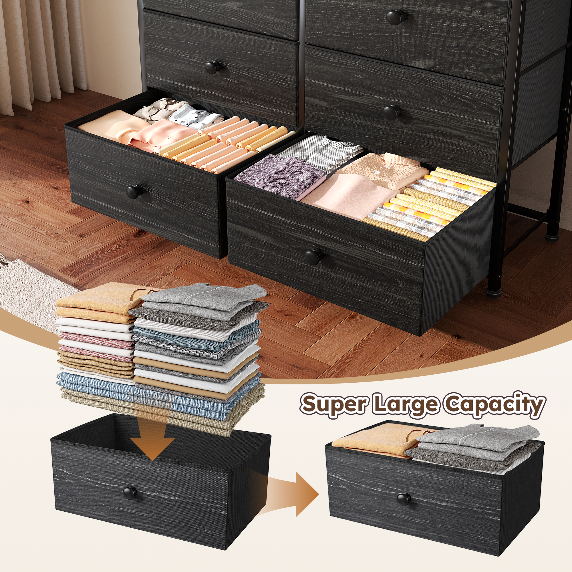 Snhomee 12-Drawer Tall Dresser for Bedroom  - Fabric & Metal Storage Organizer with Wood Top, Anti-Tip Design, Space-Saving, Closet, Entryway, Dorm Furniture, Back to school