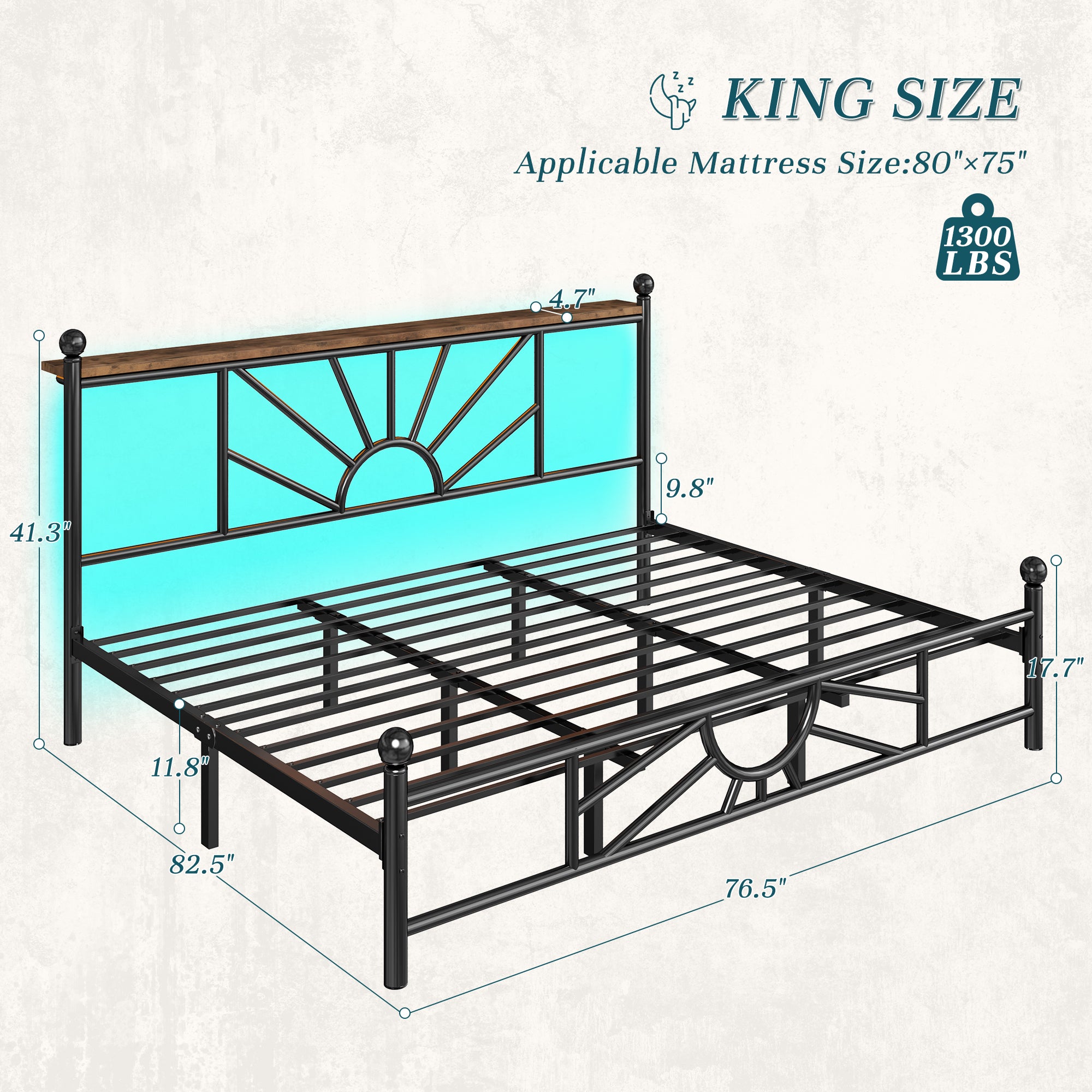 Snhomee Metal Bed Frame with LED Lights Under Headboard&Footboard - 1300LBS Capacity, Underbed Storage, No Box Spring Needed, Noise-Free Design, Back to School Beds Best Choice