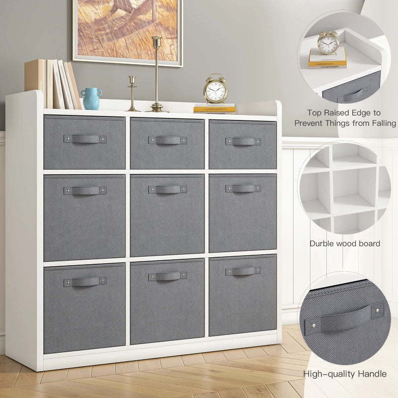 9 Drawer Solid Wood Dresser for Bedroom,White Wood Dresser with Fabric Drawers Ample Storage Space-Furniture > Dresser-snhomee