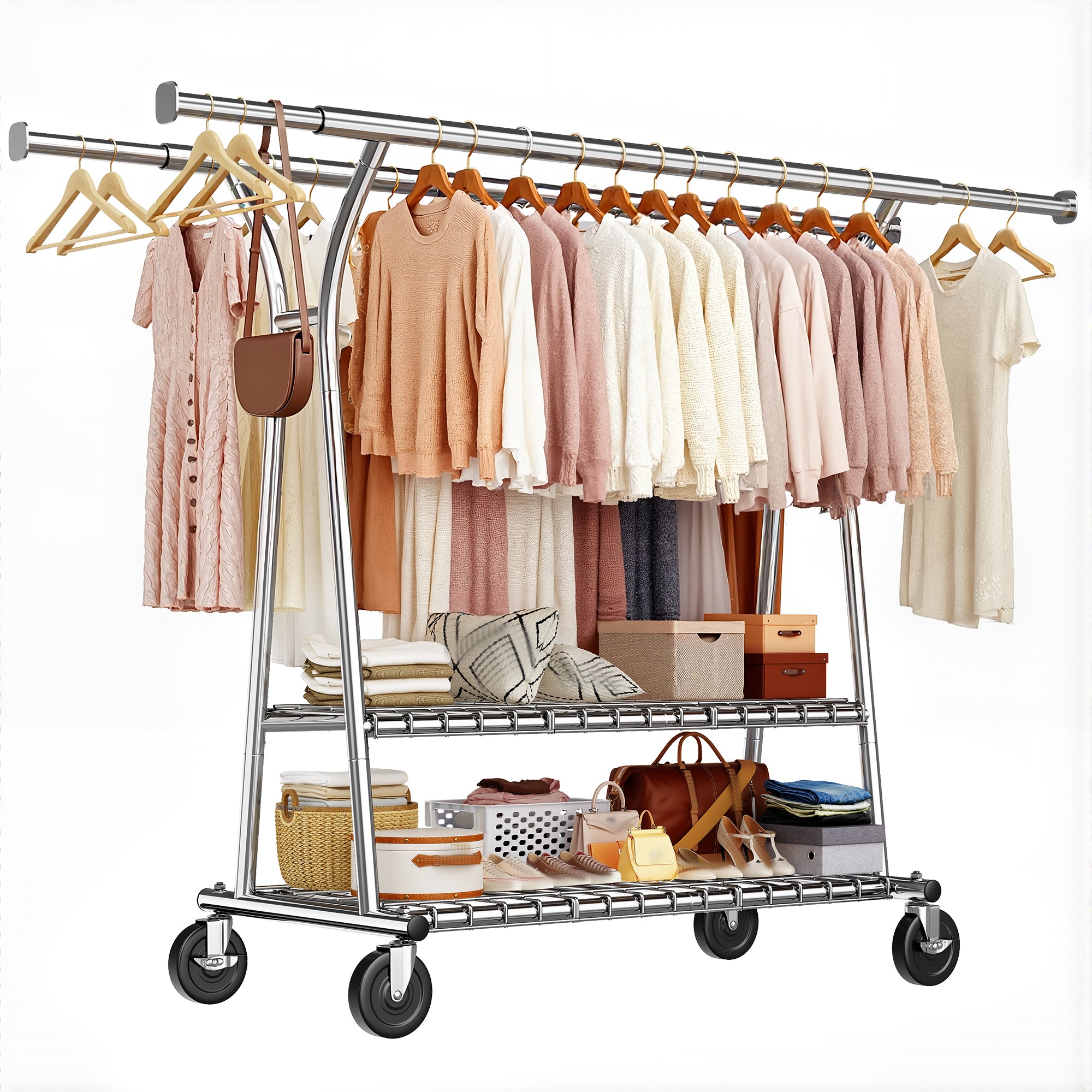 650 lb Capacity Rolling Garment Rack with Adjustable Shelves - Heavy-Duty Commercial Clothing Rack, Steel Frame Storage System for Retail/Home Use, Mobile Closet Organizer with Locking Wheels-Home Storage > Clothes Rack-snhomee