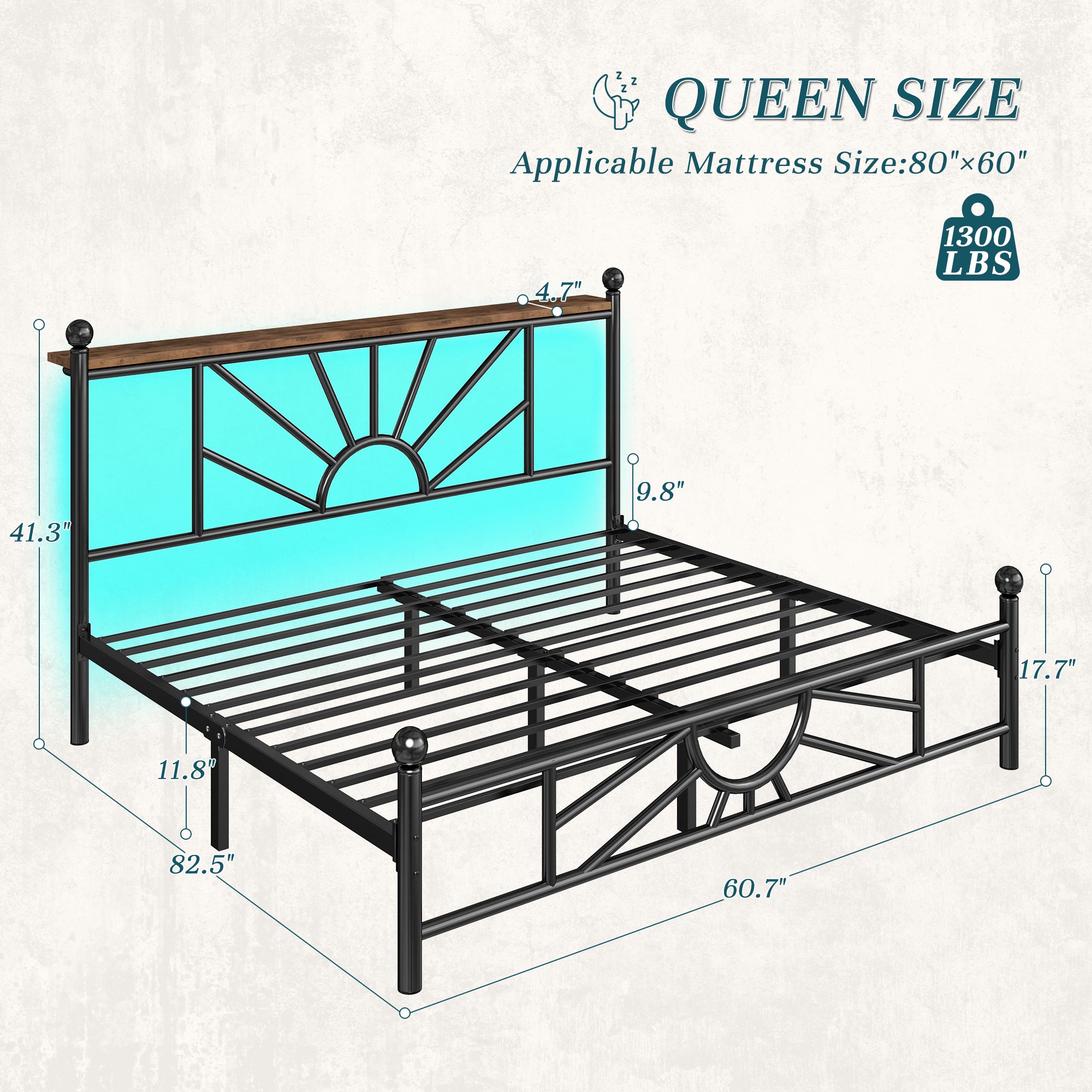 Snhomee Metal Bed Frame with LED Lights Under Headboard&Footboard - 1300LBS Capacity, Underbed Storage, No Box Spring Needed, Noise-Free Design, Back to School Beds Best Choice