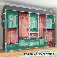 90.8 Inch Wide Commercial Clothing Rack - 1200 lb Heavy Duty Garment Rack with Zippered Dustproof Cover, Steel Frame Industrial Storage System for Retail/Warehouse/Home, Lockable Wheels & Anti-Tip Design-Home Storage > Clothes Rack-Black-snhomee