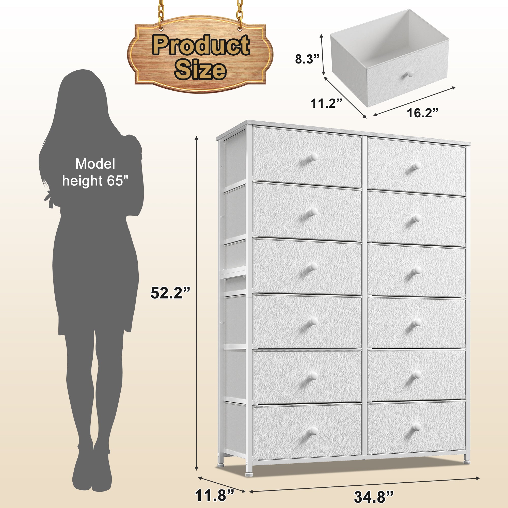 Snhomee Dresser for Bedroom with 12 Drawers, Large Storage Organizer Chest, Large Fabric Dressers & Chest of Drawers with Sturdy Metal Frame, Wood Top, Closet, Entryway, Hallway