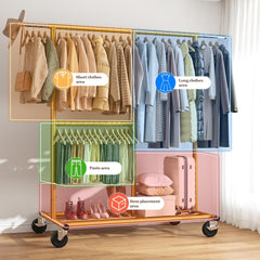 Snhomee Garment Rack with Wheels, Adjustable Height & Width, 298 lbs Heavy-Duty Clothes Rack for Hanging
