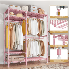 Snhomee 780lbs Heavy Duty Clothes Rack with Wheels, Freestanding Portable Closet, Rolling Garment Rack For Hanging-Home Storage > Clothes Rack-wheels-Black-snhomee
