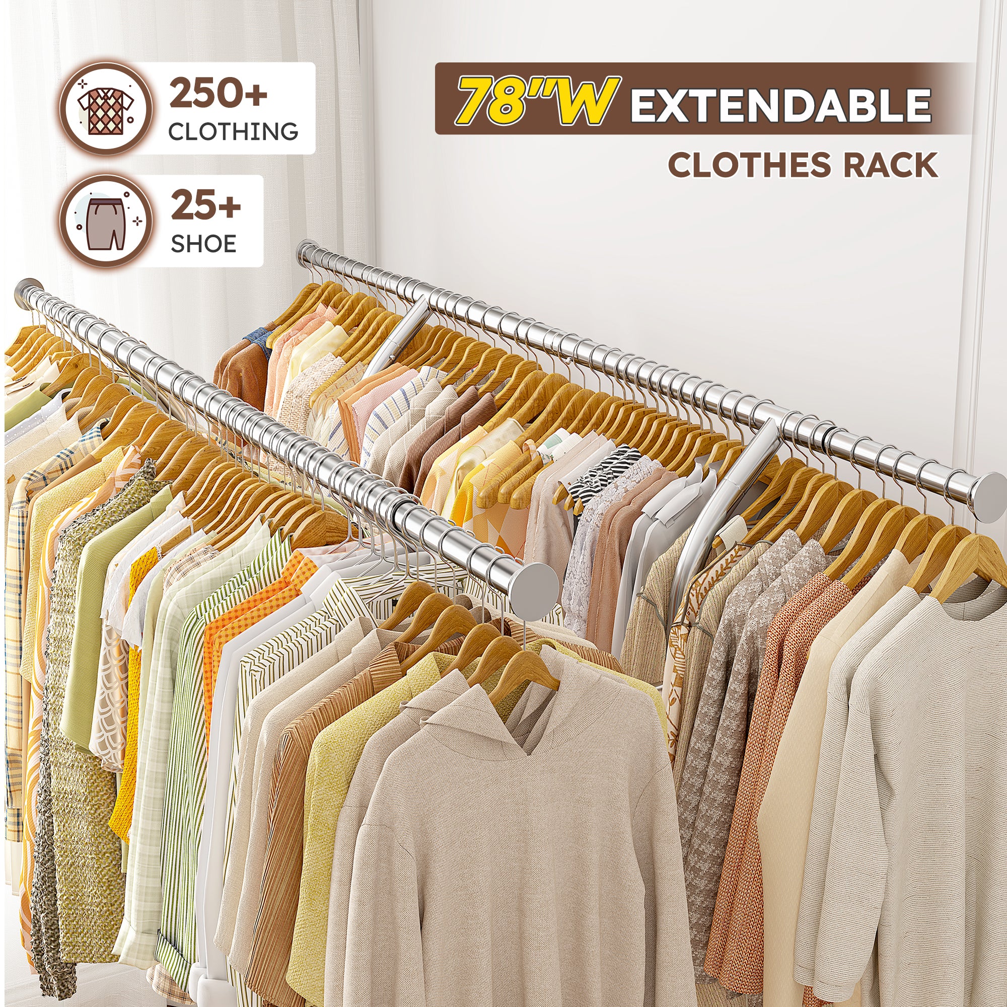 Snhomee Commercial Heavy-Duty Clothing Rack with Shelves on Wheels, 78"W Adjustable Garment Rack, 441 lbs Capacity, Rust-Resistant for Store/Retail/Home Closet
