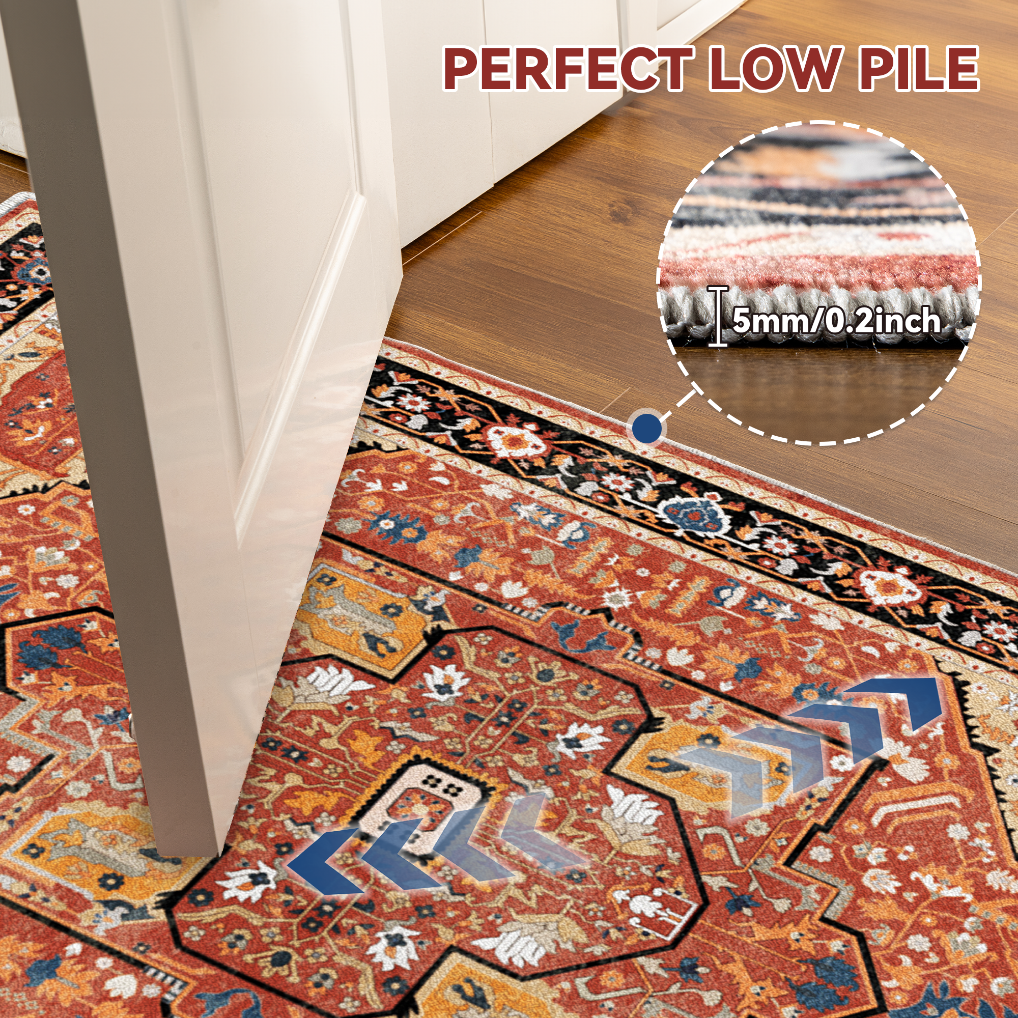 Boho Area Rugs,machine washable area rugs，area rugs for living room, Low Pile Vintage Carpet