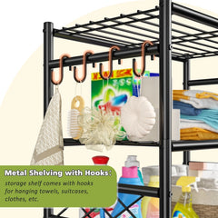 Snhomee 23.6" W Storage Shelving,Utility Shelves with 4 Hooks & Adjustable Leveling Feet for Home, Kitchen, Office, Bathroom