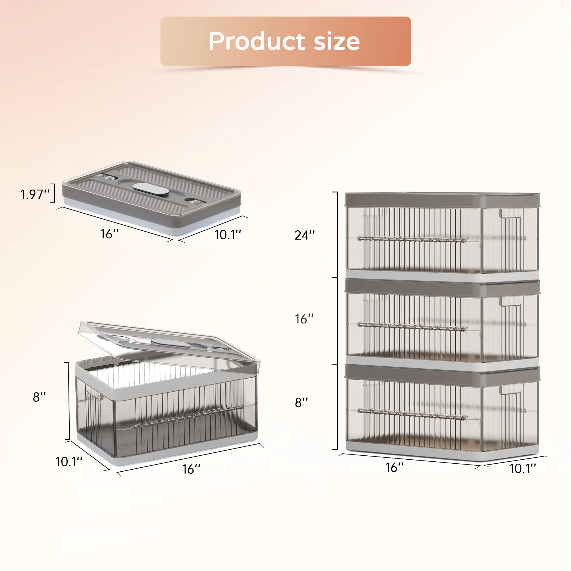 13.2" Stackable Foldable Storage Bins with Lids – Space-Saving & Easy to Use for Toys, Clothes
