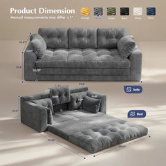Snhomee Convertible Folding Sofa Bed,Tri-Fold Couch for Living Room Lounge,Pull Out Sleeper Sofa with Pillows
