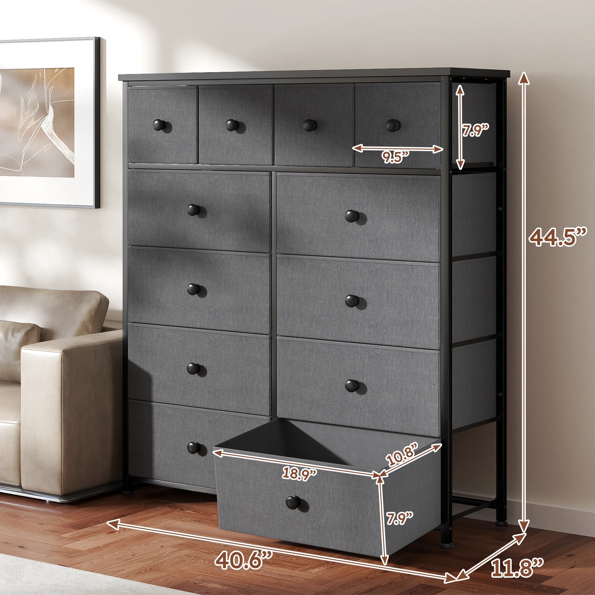 Snhomee 12-Drawer Tall Dresser for Bedroom  - Fabric & Metal Storage Organizer with Wood Top, Anti-Tip Design, Space-Saving, Closet, Entryway, Dorm Furniture, Back to school