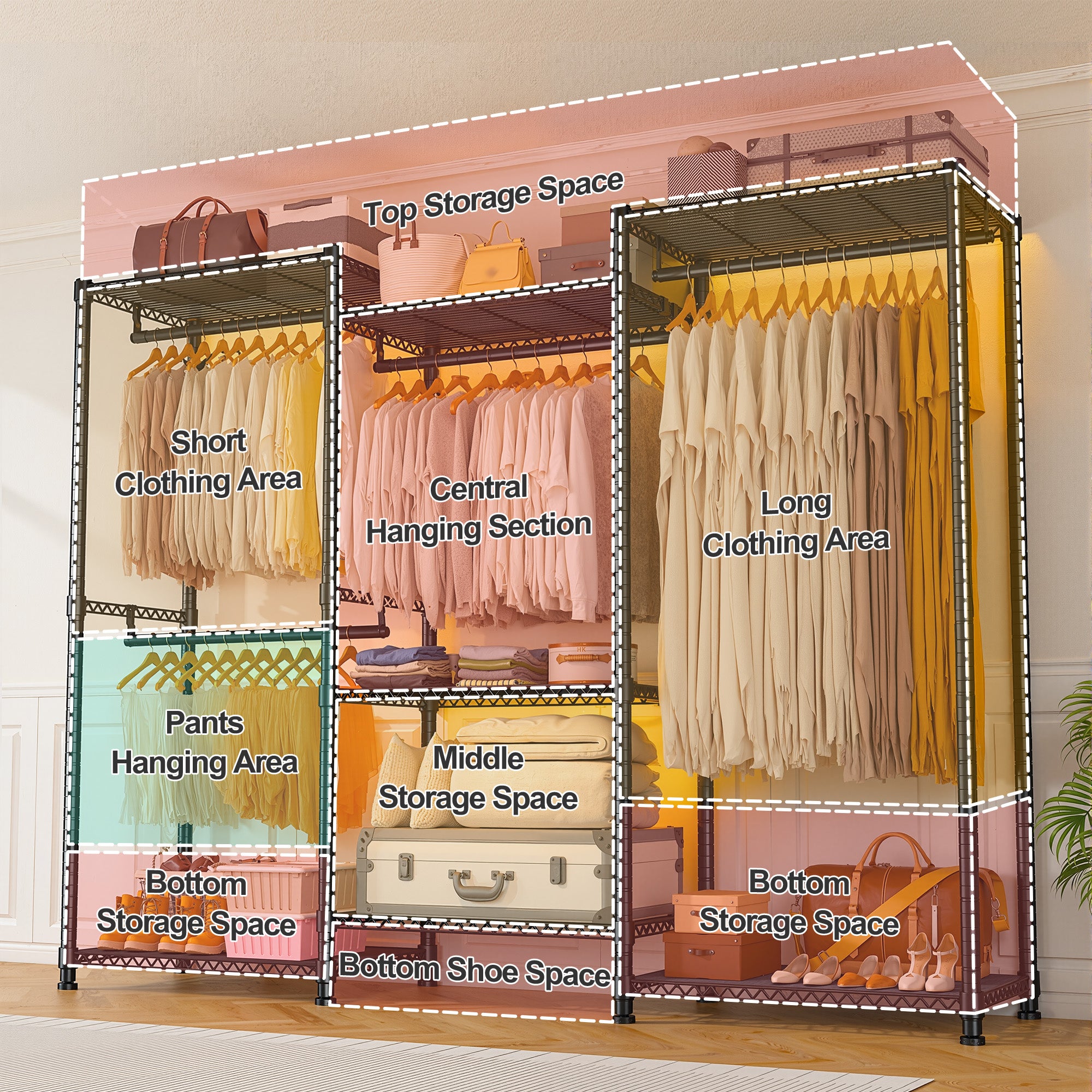 Snhomee Clothes Rack 830LBS Heavy Duty Freestanding Hanging Clothes Rack Metal Clothing Garment Rack-Home Storage > Clothes Rack-Black-snhomee