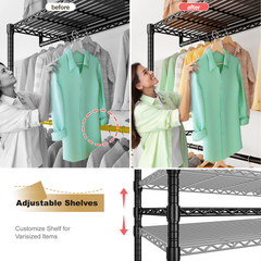 Snhomee 780lbs Heavy Duty Clothes Rack with Wheels, Freestanding Portable Closet, Rolling Garment Rack For Hanging-Home Storage > Clothes Rack-wheels-Black-snhomee