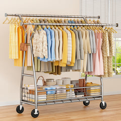 Snhomee 630 lbs Heavy Duty Rolling Garment Rack with Shelves, 70"H  Space-Saving Commercial Clothing Rack for Bedroom, Closet, Laundry, Commercial