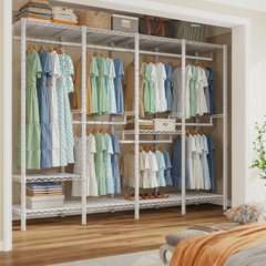 Snhomee 76"W 1100LBS Heavy Duty Clothing Rack with Shelves Metal Clothes Hanger Rack for Hanging Clothes-Home Storage > Clothes Rack-Black-snhomee