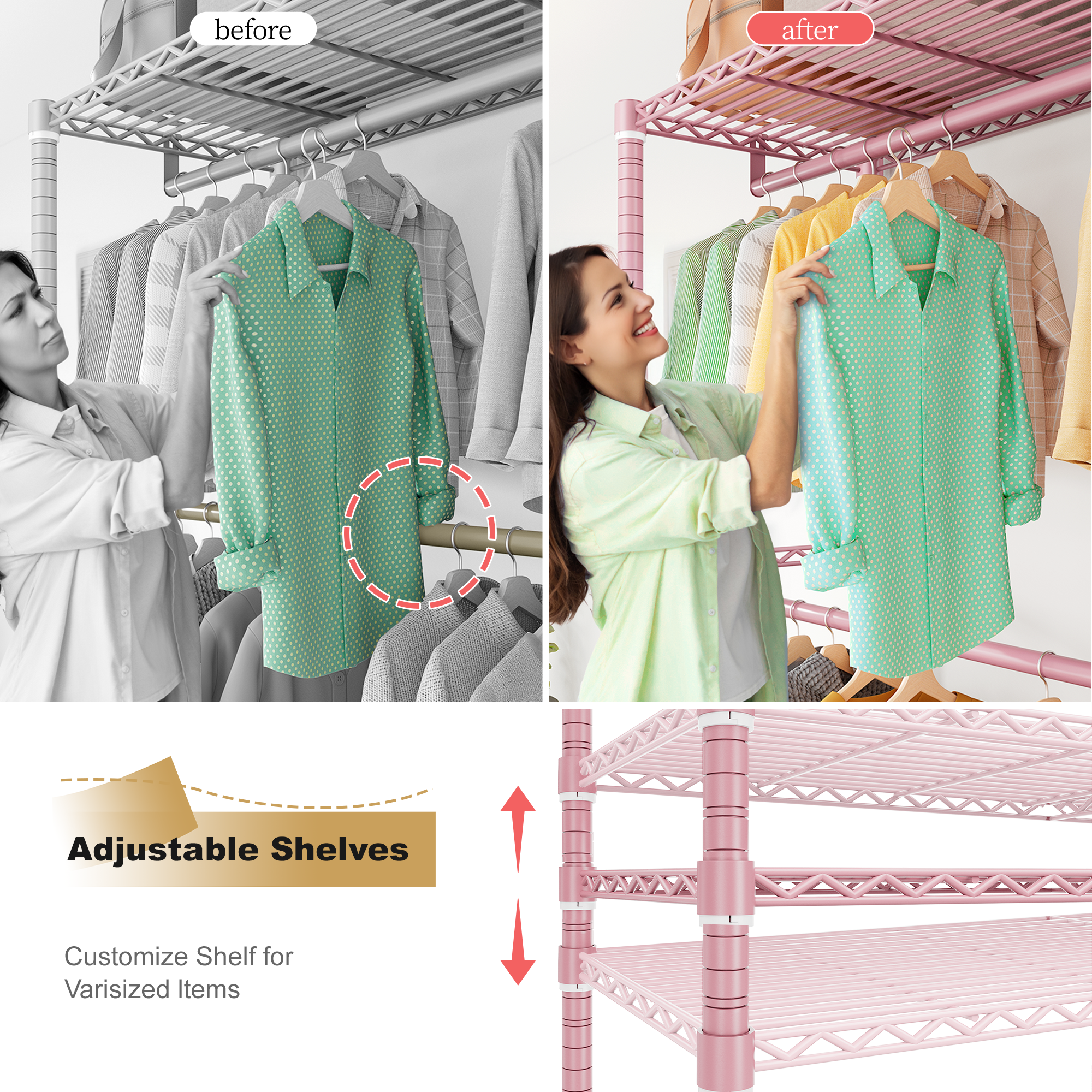 Snhomee 780lbs Heavy Duty Clothes Rack with Wheels, Freestanding Portable Closet, Rolling Garment Rack For Hanging-Home Storage > Clothes Rack-wheels-Black-snhomee