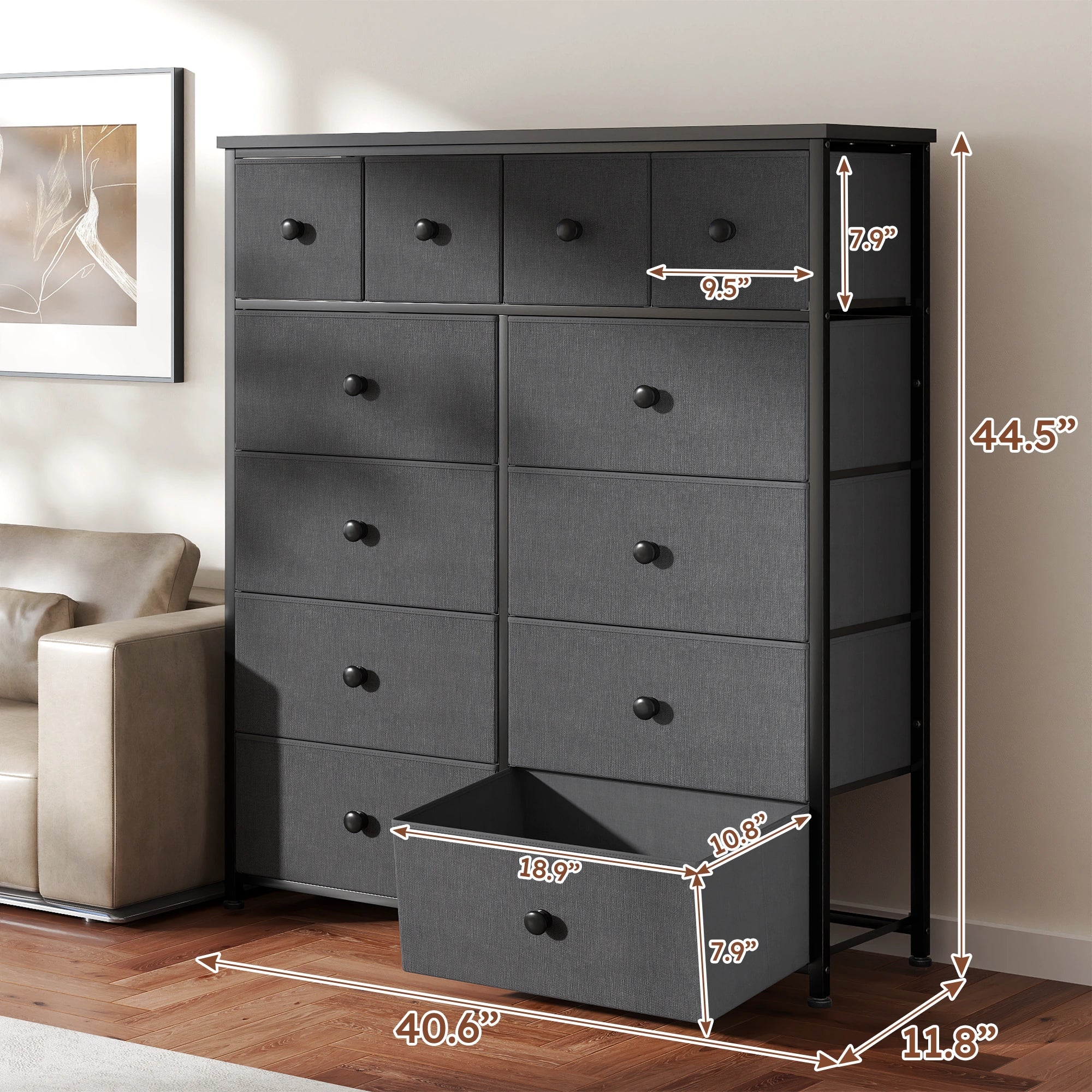 Snhomee 12-Drawer Tall Dresser for Bedroom  - Fabric & Metal Storage Organizer with Wood Top, Anti-Tip Design, Space-Saving, Closet, Entryway, Dorm Furniture, Back to school