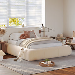 Snhomee Platform Bed Frame with Soft Rounded Corners & Metal Slat Support,White Bed Frame With Easy AssemblyFor Bedroom