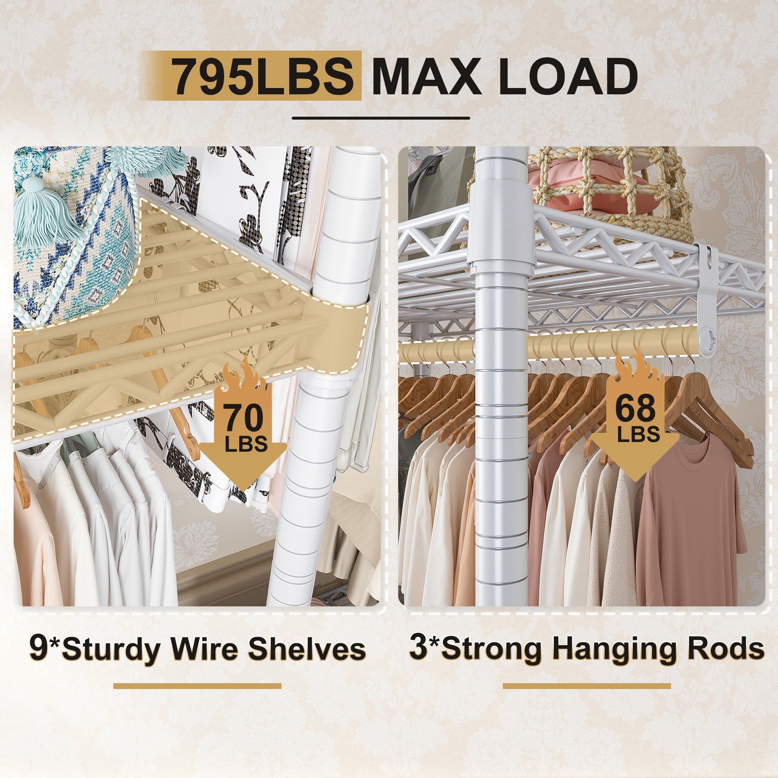 795lb Heavy Duty Clothing Rack - Portable Metal Garment Rack with Shelves, Commercial/Home Use-Home Storage > Clothes Rack-snhomee