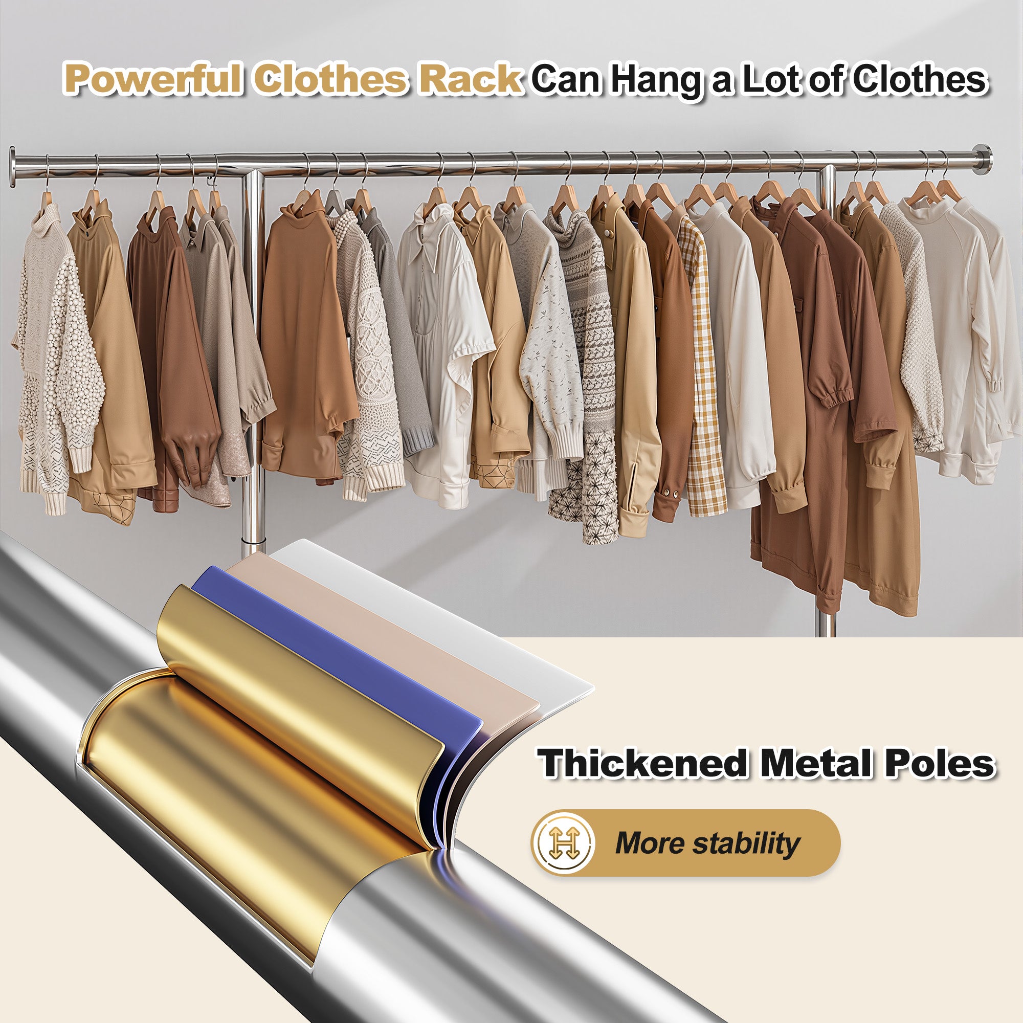 Snhomee Heavy Duty Clothes Rack, Metal Garment Rack with Sturdy Wheels, Rolling Clothing Rack Load 480 LBS, Hanging Clothes, Portable Clothes Rack-Home Storage > Clothes Rack-snhomee