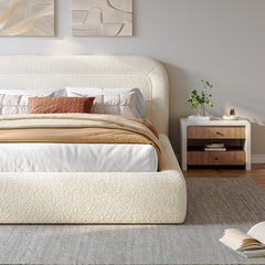 Snhomee White Cloud Upholstered Bed Frame with Headboard – Soft Rounded Corners, Silent & Modern Design for Cozy Bedrooms and Apartments
