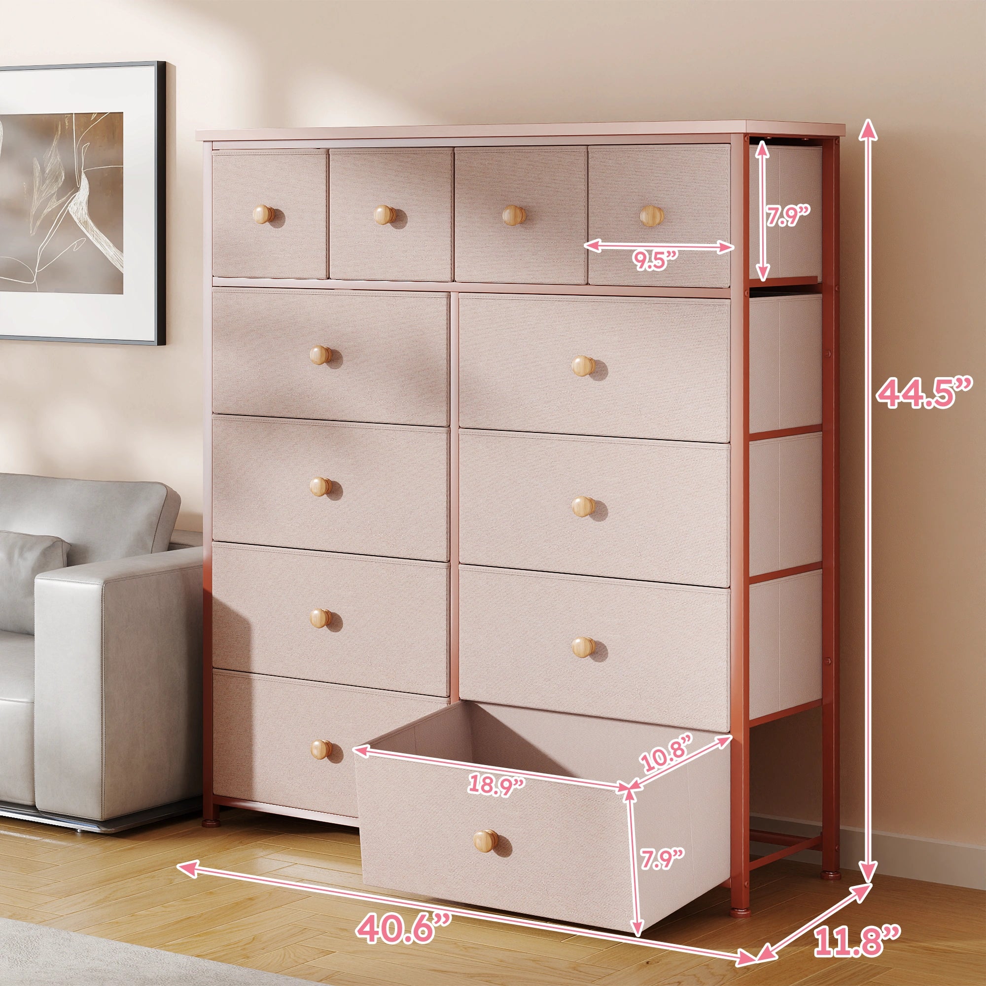 Snhomee 12-Drawer Tall Dresser for Bedroom  - Fabric & Metal Storage Organizer with Wood Top, Anti-Tip Design, Space-Saving, Closet, Entryway, Dorm Furniture, Back to school