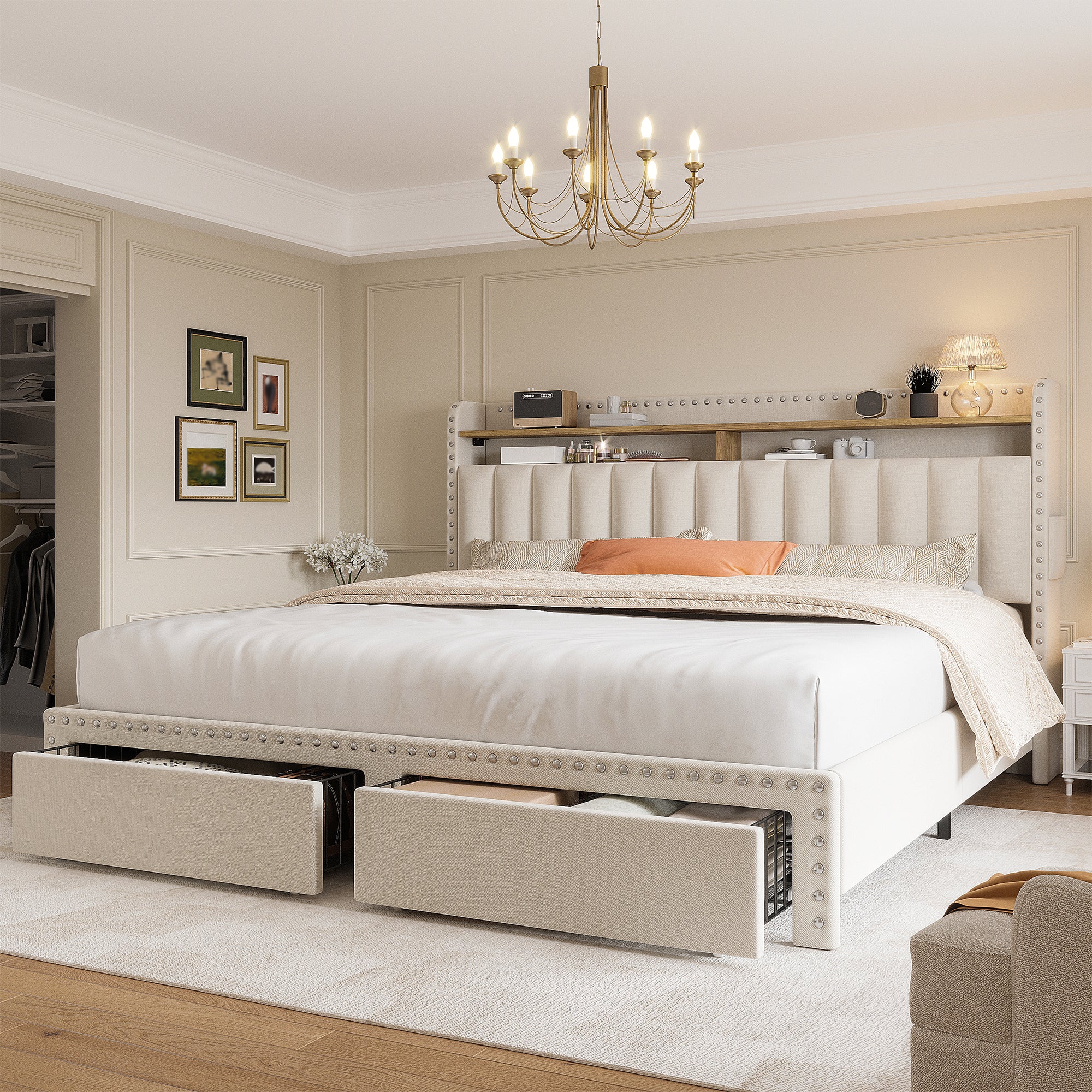 Metal Bed Frame with 2 Storage Drawers & Headboard - 900LBS Capacity, No Noise Design, Padded Platform, No Box Spring Needed, Back to School Beds On Sale