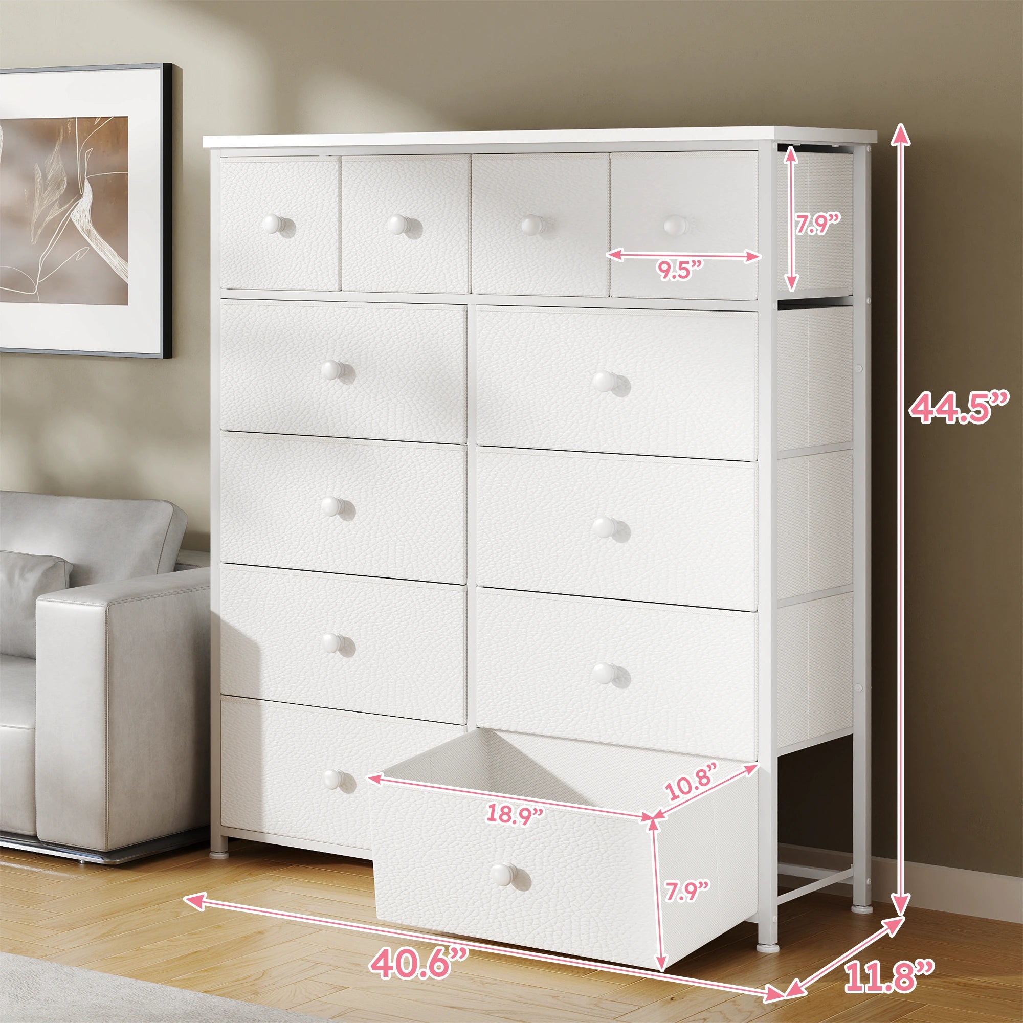 Snhomee 12-Drawer Tall Dresser for Bedroom  - Fabric & Metal Storage Organizer with Wood Top, Anti-Tip Design, Space-Saving, Closet, Entryway, Dorm Furniture, Back to school