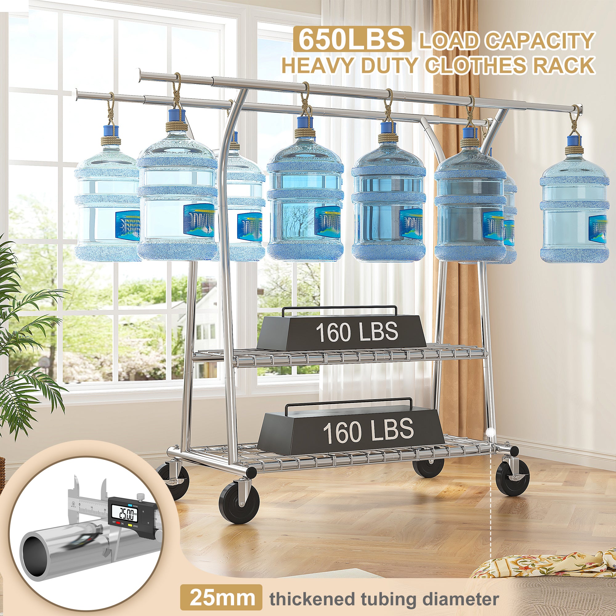 650 lb Capacity Rolling Garment Rack with Adjustable Shelves - Heavy-Duty Commercial Clothing Rack, Steel Frame Storage System for Retail/Home Use, Mobile Closet Organizer with Locking Wheels-Home Storage > Clothes Rack-snhomee