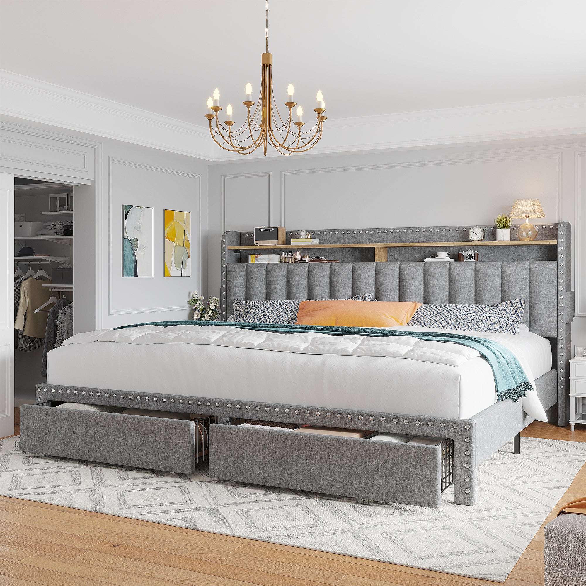 Metal Bed Frame with 2 Storage Drawers & Headboard - 900LBS Capacity, No Noise Design, Padded Platform, No Box Spring Needed, Back to School Beds On Sale