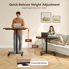 Snhomee Side Table with Wheels, C Shaped Table with Extended Desktop, Adjustable Rolling Desk for Small Space, Bedroom